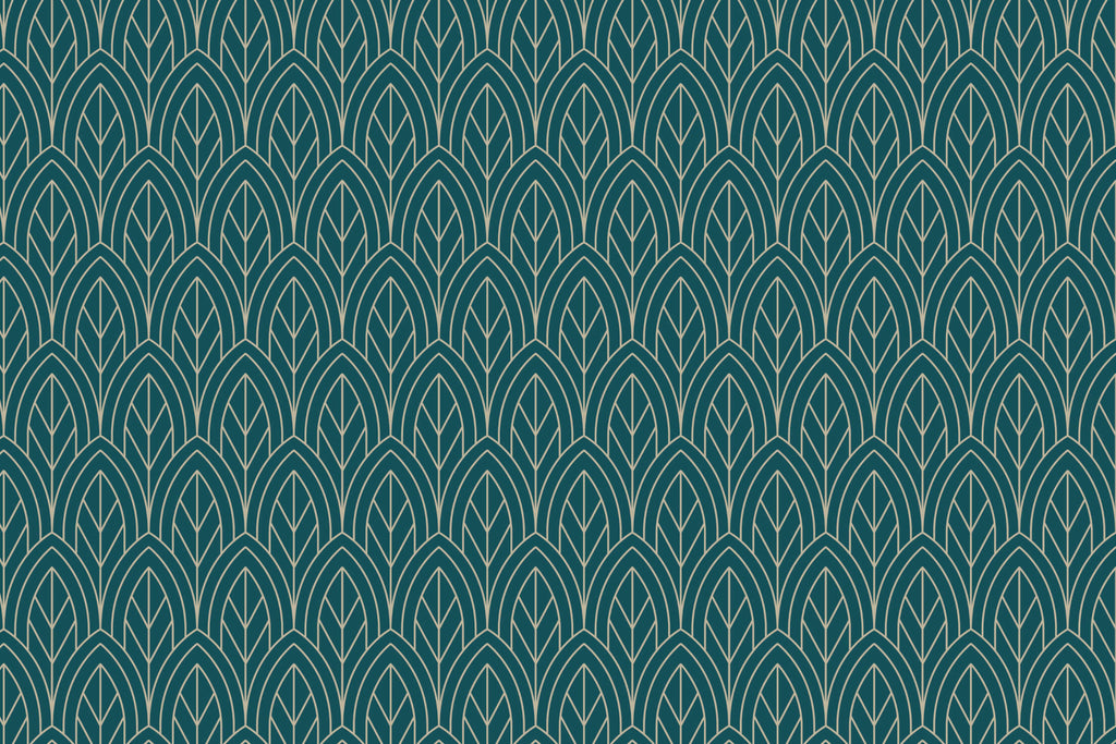 Art deco geometric pattern design file showing detailed teal background with gold arches