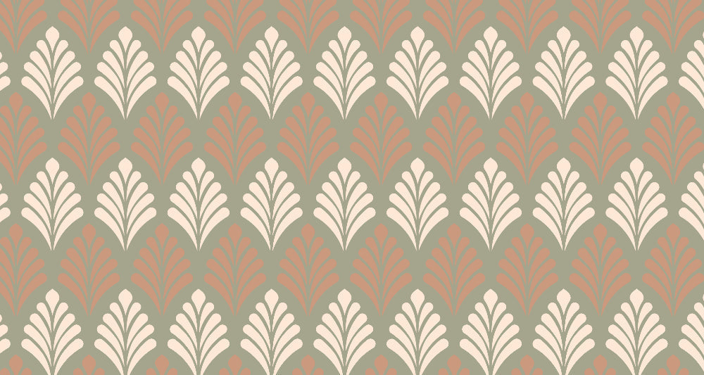 Art deco fan pattern design file showing detailed geometric pattern in terracotta and sage green