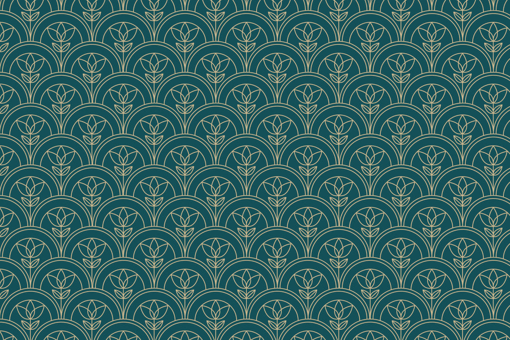 Art Nouveau floral pattern design file showing intricate emerald green and gold details