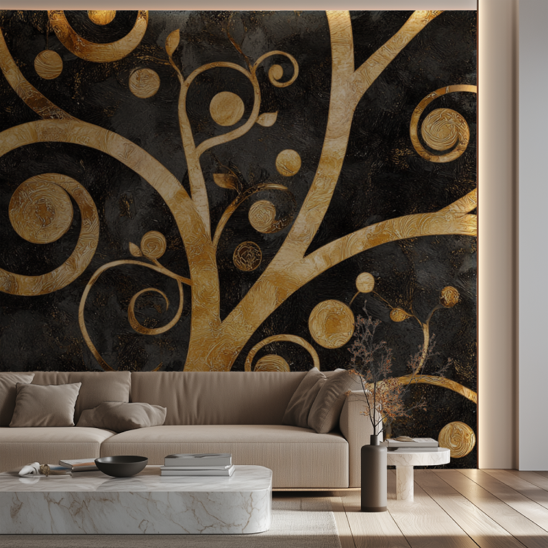 Art Nouveau mural adding elegance to home office space