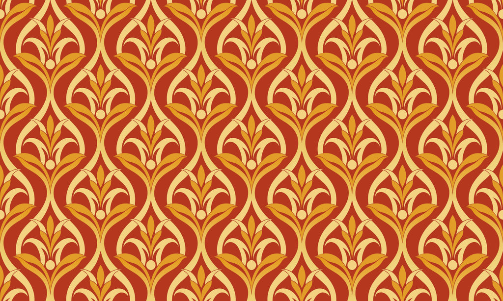 Art nouveau floral pattern design file showing intricate terracotta and gold details