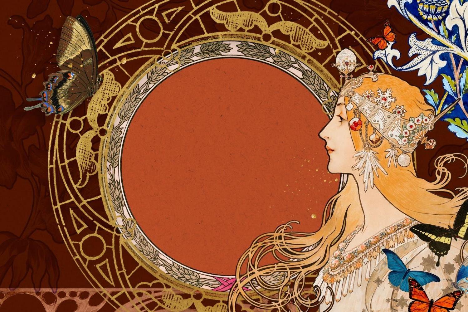 Art Nouveau wallpaper design file showing intricate butterfly and gold pattern details