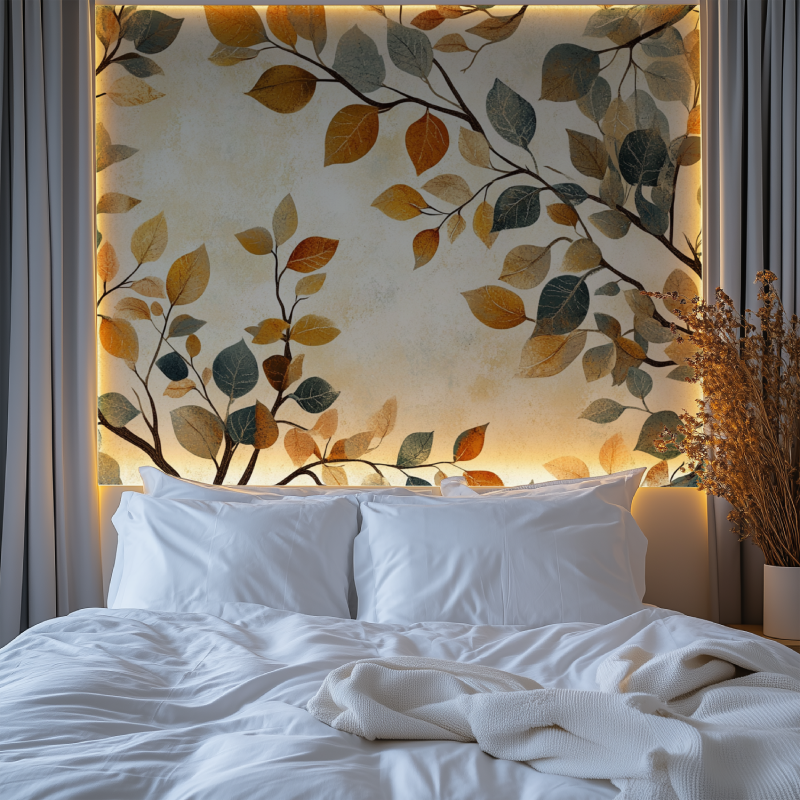 Nature-inspired wall mural brightening a home office space