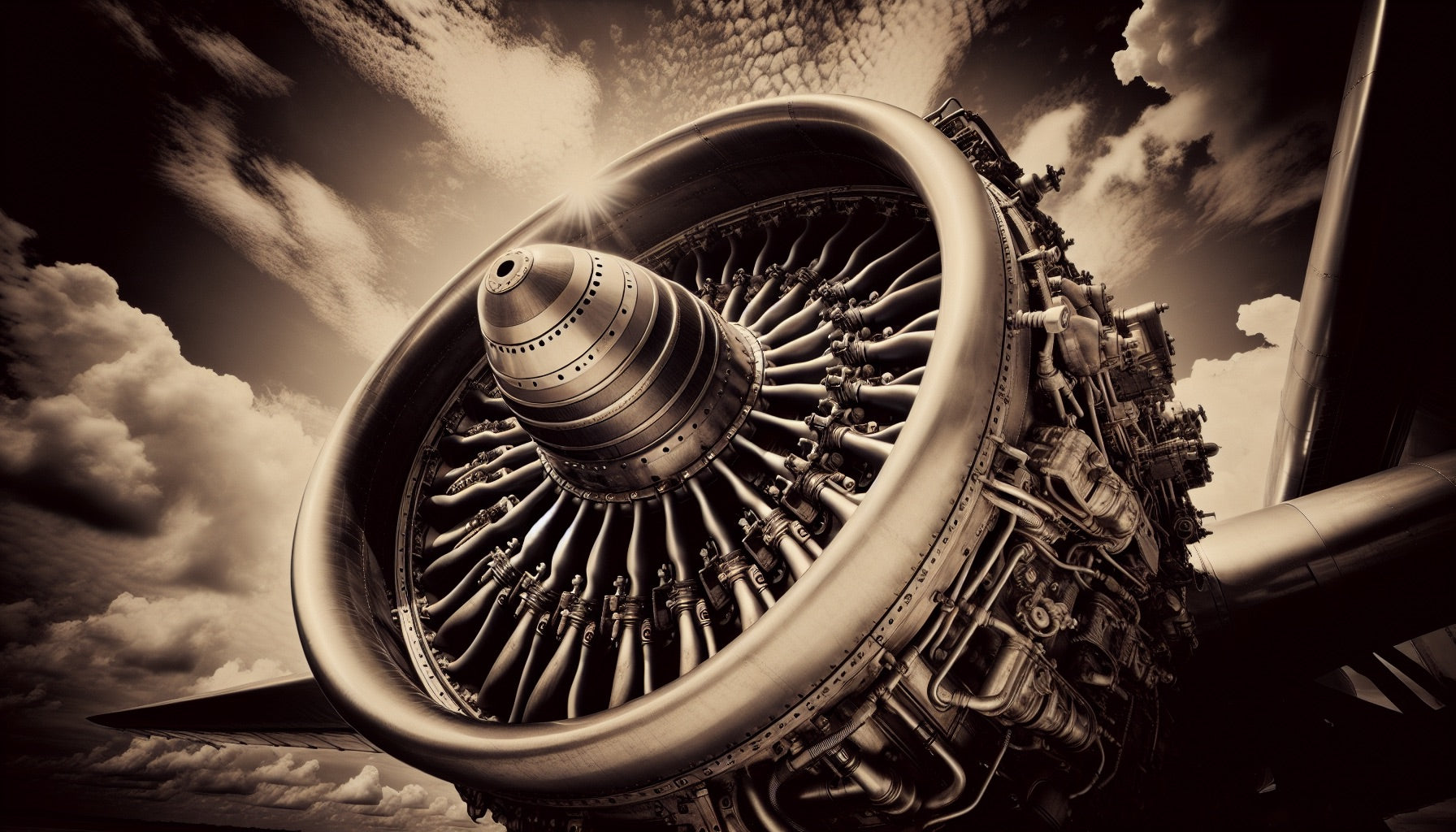 Aviation jet engine design file showing intricate turbine detail in warm sepia tones