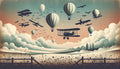 Vintage Aviation Wallpaper creating a dreamy atmosphere in a bright nursery with hot air balloons and biplanes