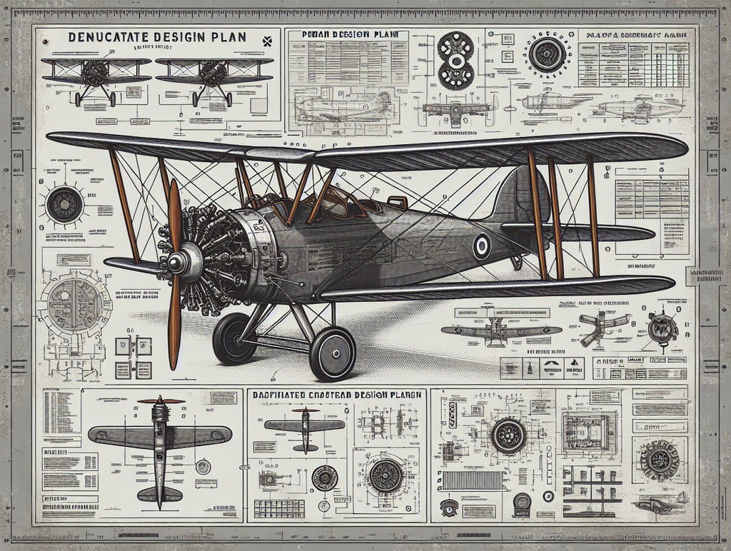 Aviation wallpaper design file showing detailed vintage airplane blueprint pattern and technical specifications