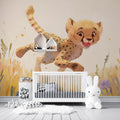 Baby Cheetah Safari Wallpaper creating a warm and playful atmosphere in a modern nursery with natural light