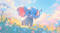 Baby elephant wallpaper in modern nursery with white crib and pastel decor, creating a peaceful sleeping space