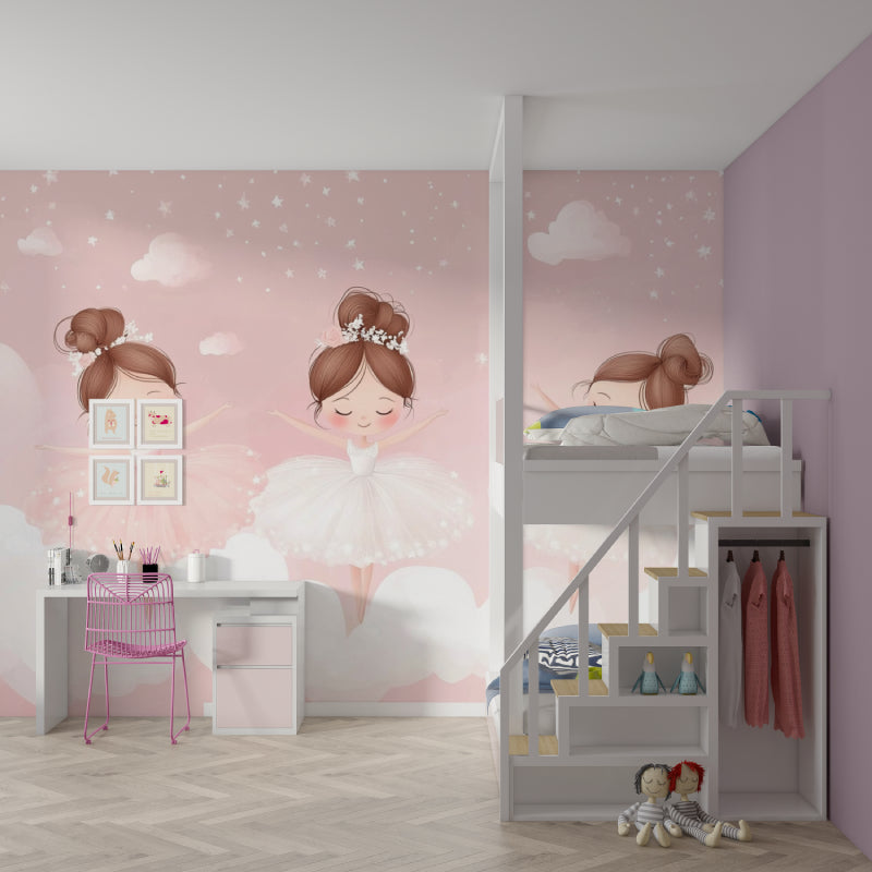 Pink ballet mural creating a dreamy atmosphere in a children's playroom