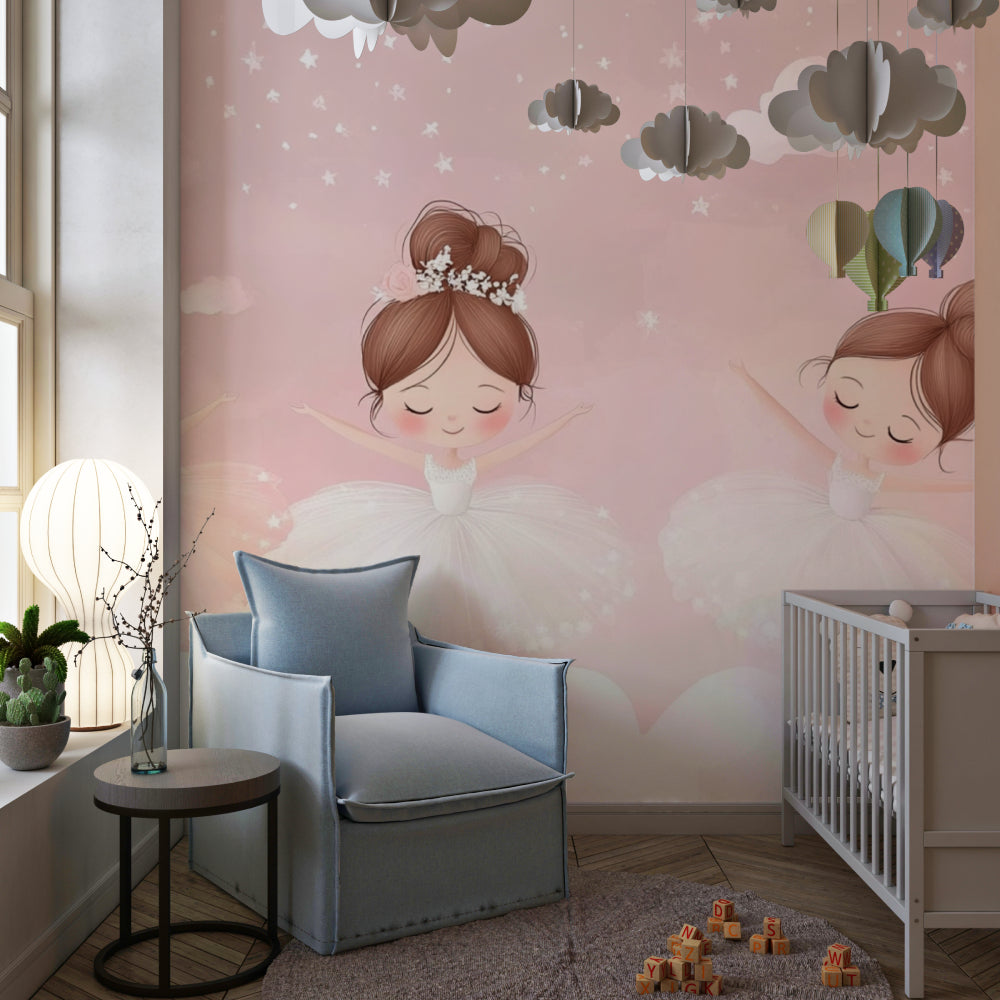 Dancing girls wallpaper showcased in a boutique changing room