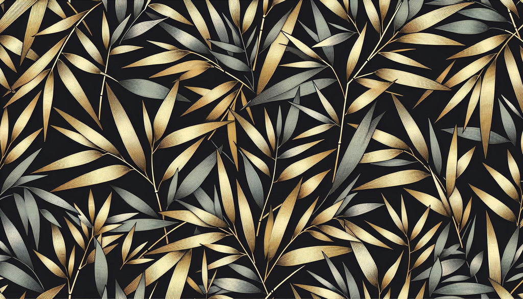 Black and gold bamboo pattern design file showing intricate metallic leaf details