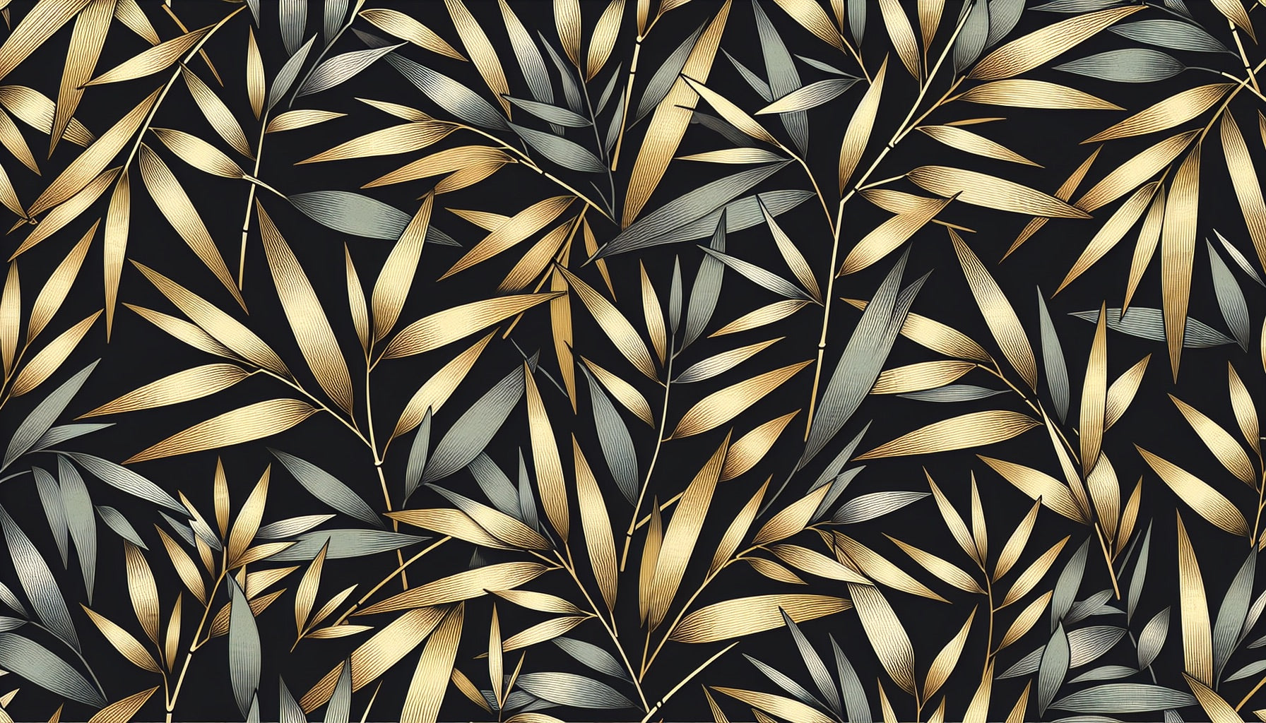 Black and gold bamboo pattern design file showing intricate metallic leaf details