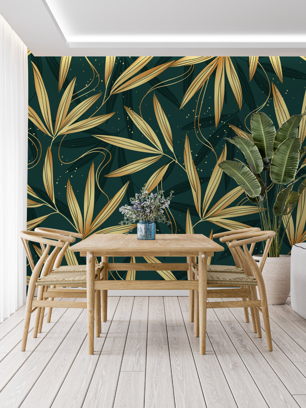 Gold bamboo leaf pattern making a statement in a home office