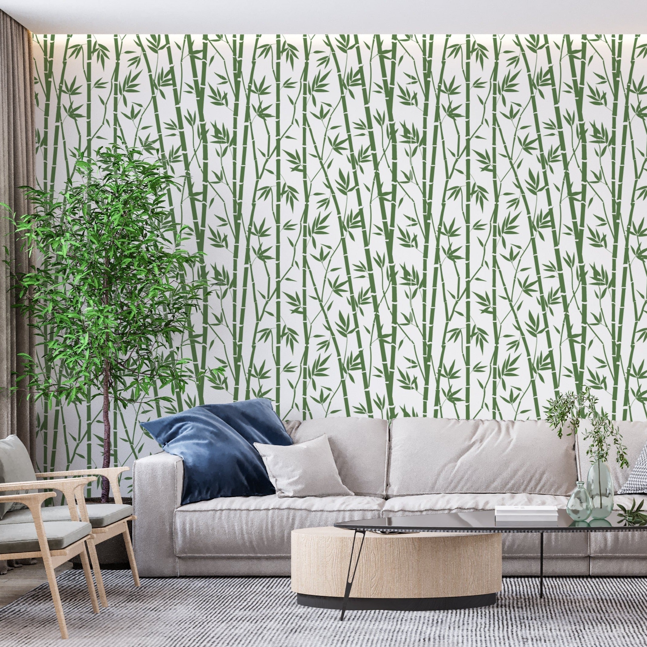 Japanese bamboo wall mural in minimalist dining room setting