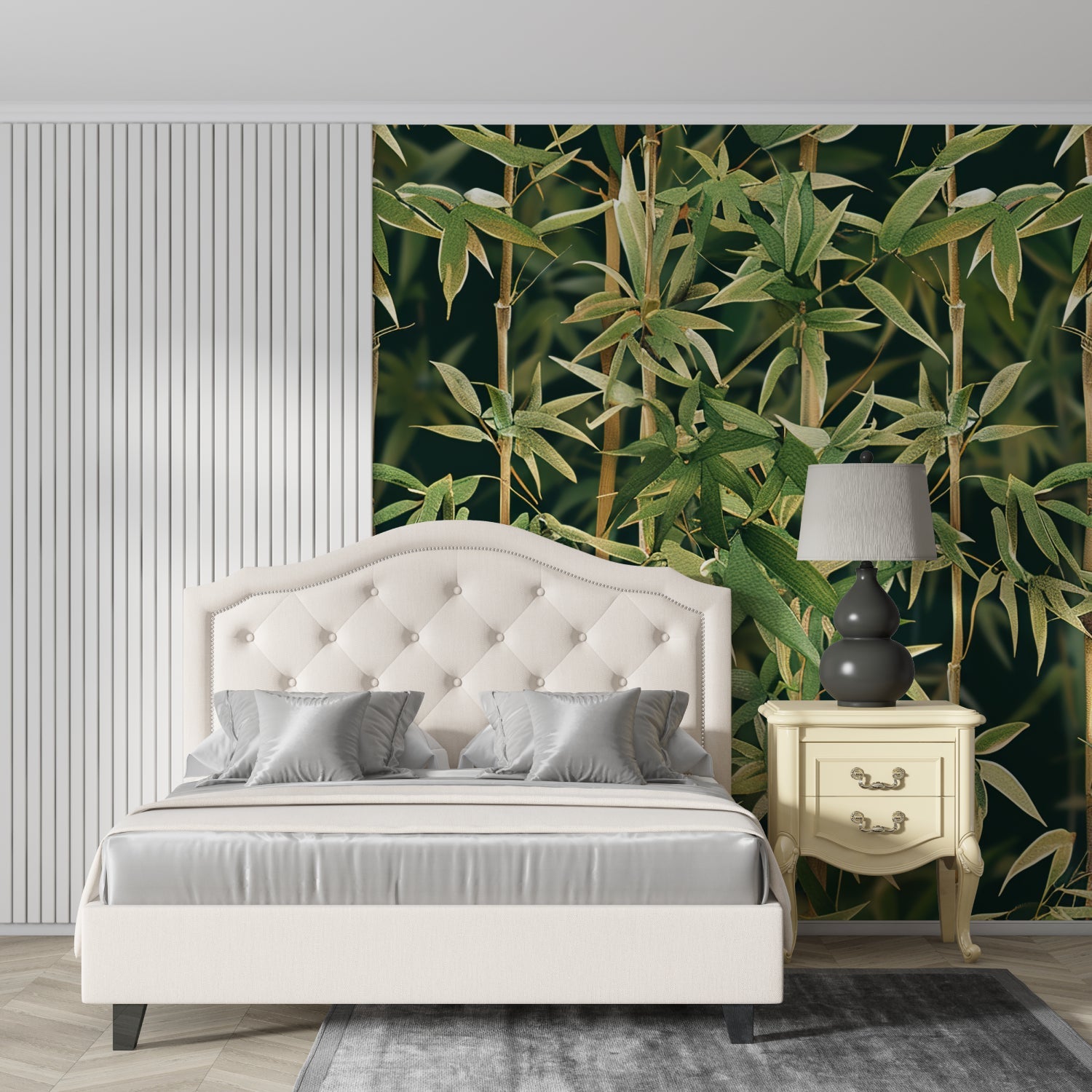 Bamboo wallpaper design showcased in a bright meditation room