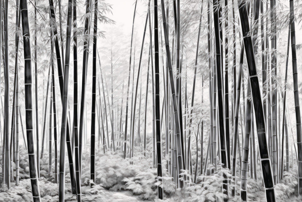 Bamboo forest wallpaper design file showing detailed monochrome pattern and misty effects