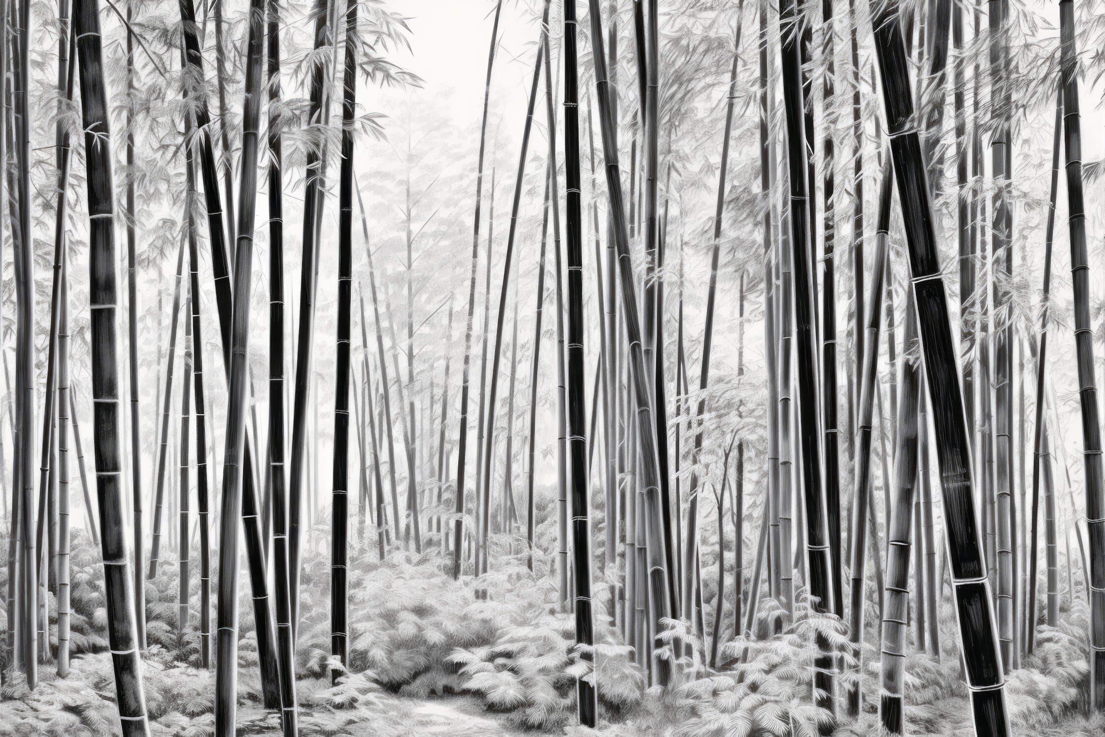 Bamboo forest wallpaper design file showing detailed monochrome pattern and misty effects