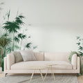 Bamboo forest wallpaper creating a peaceful atmosphere in a modern meditation room with natural light