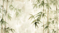 Bamboo forest wallpaper creating a peaceful atmosphere in a modern living room with minimalist furniture