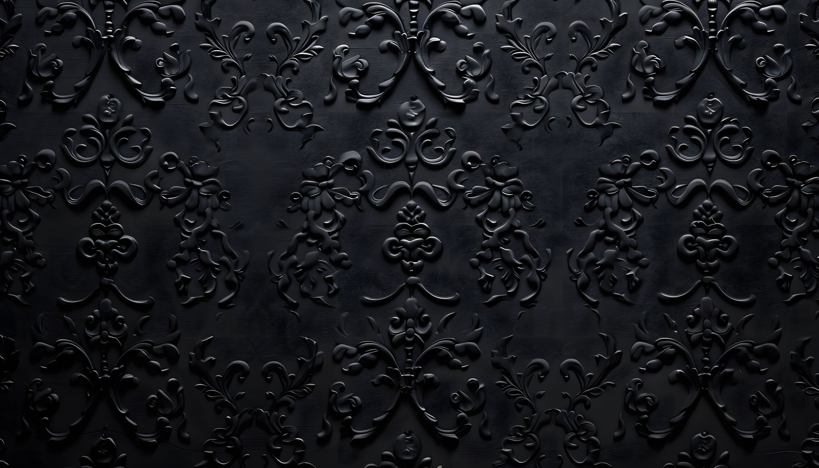 Black baroque wallpaper design file showing intricate 3D damask pattern details