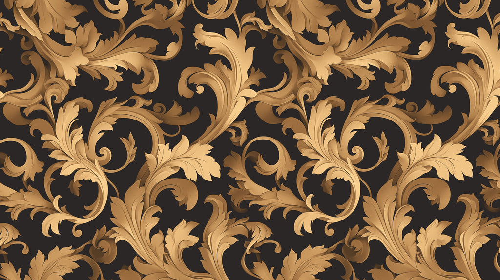 Gold floral baroque pattern design file showing intricate details on black background
