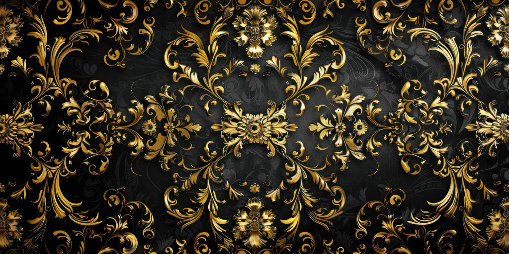 Design file showing intricate black and gold baroque pattern details