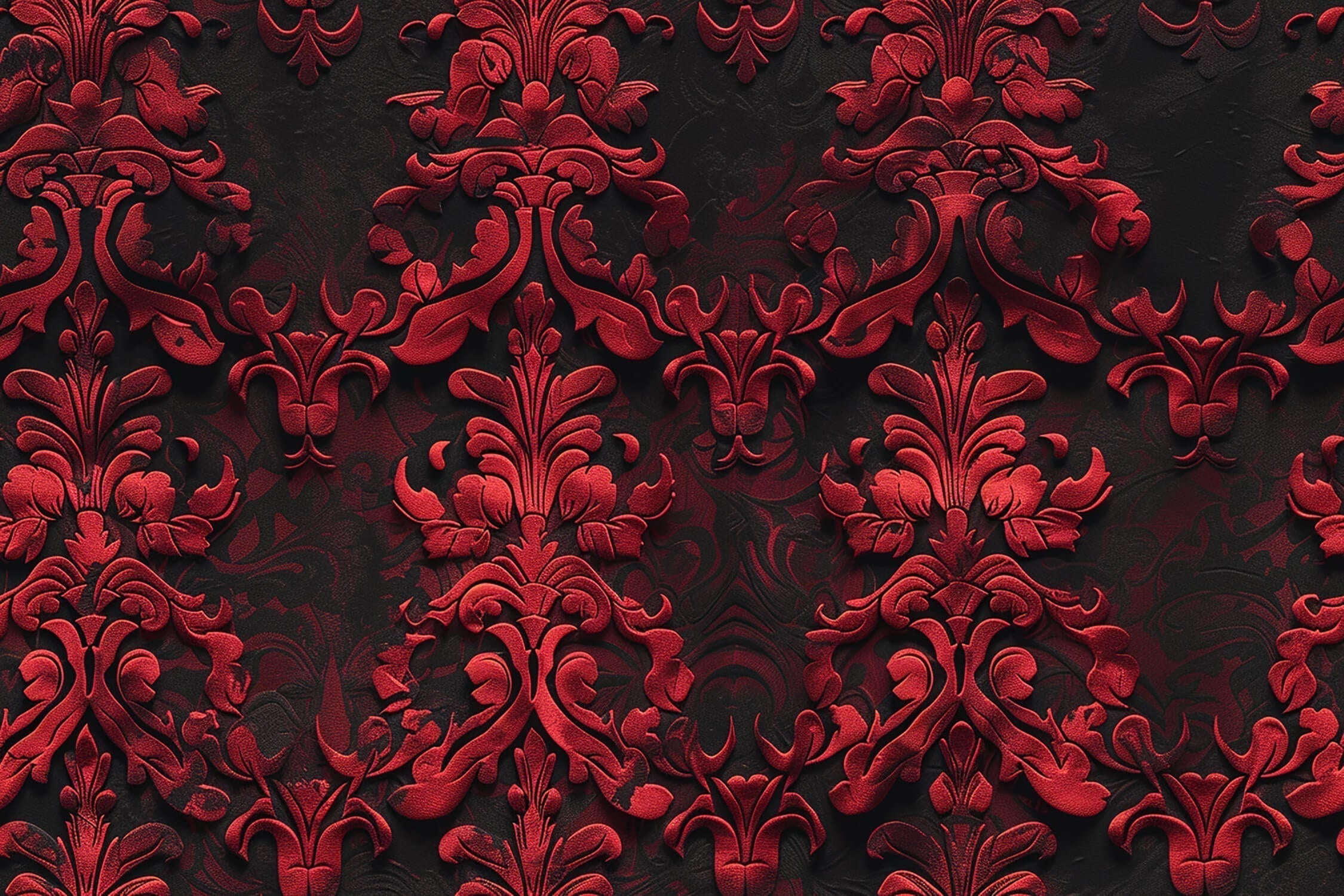 Design file showing intricate details of red and black baroque damask pattern