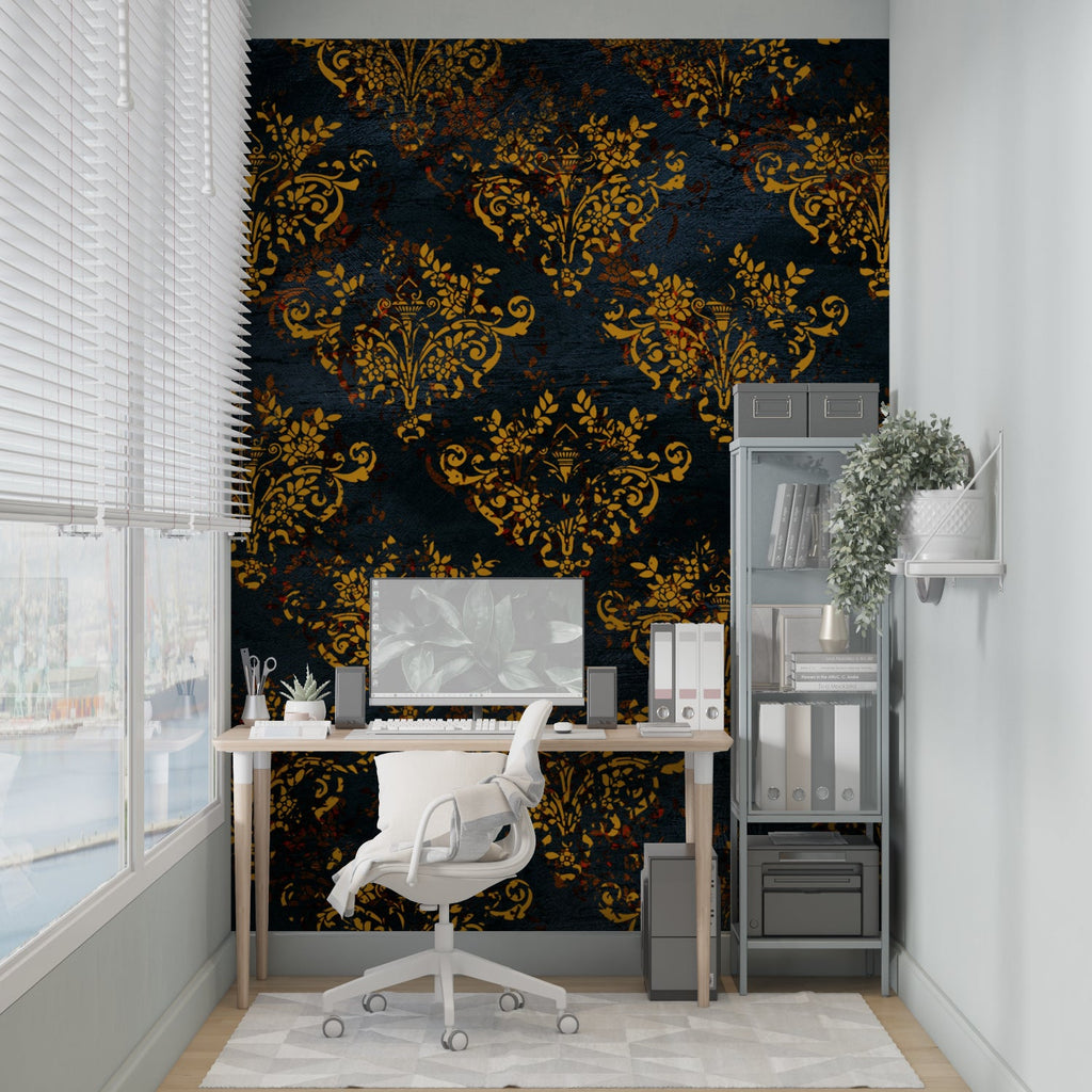 Baroque pattern mural making statement in modern living room
