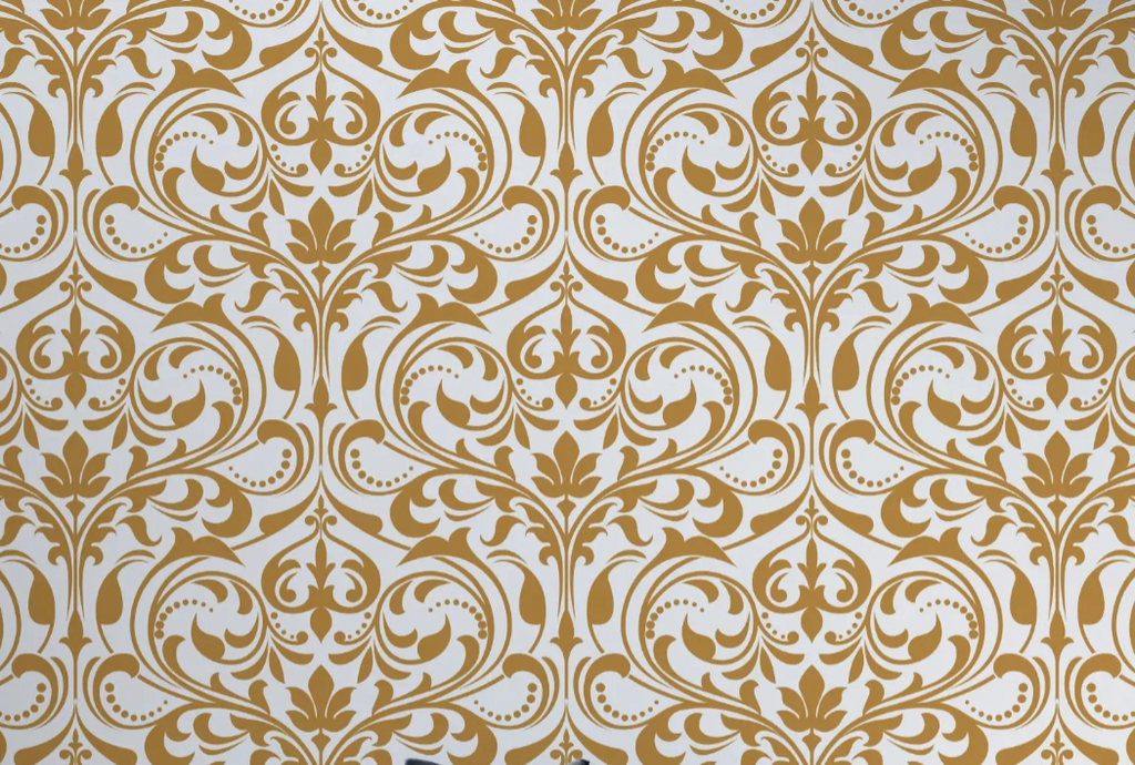 Design file showing intricate white and gold baroque damask pattern detail