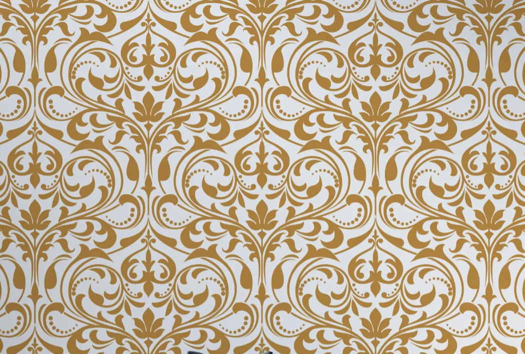 Design file showing intricate white and gold baroque damask pattern detail