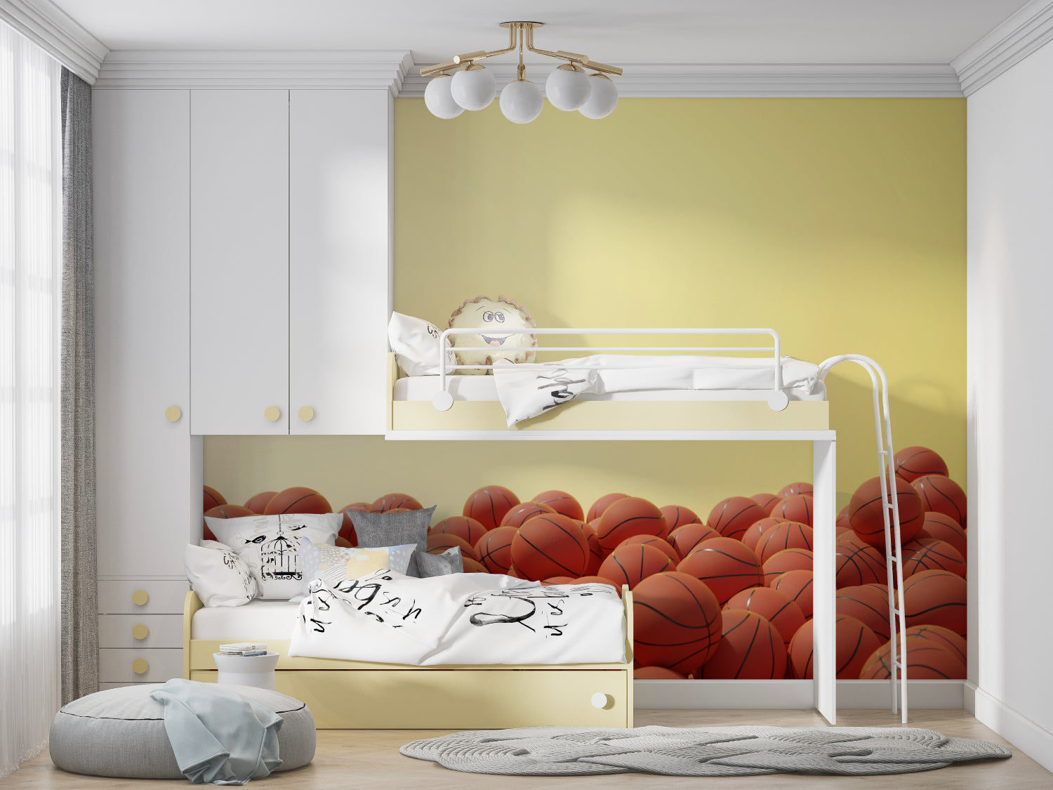 Modern basketball wallpaper making a statement in a recreational room setting