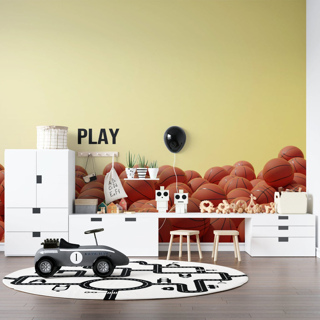 Sports mural creating an energetic atmosphere in a basketball fan's room