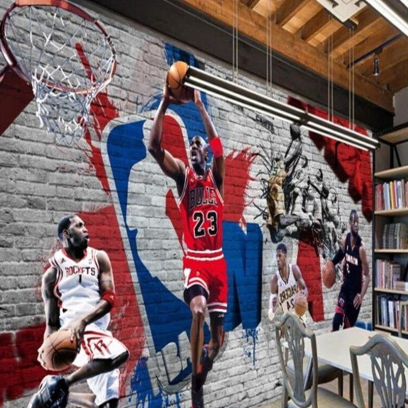 Street art basketball wallpaper transforming sports bar wall