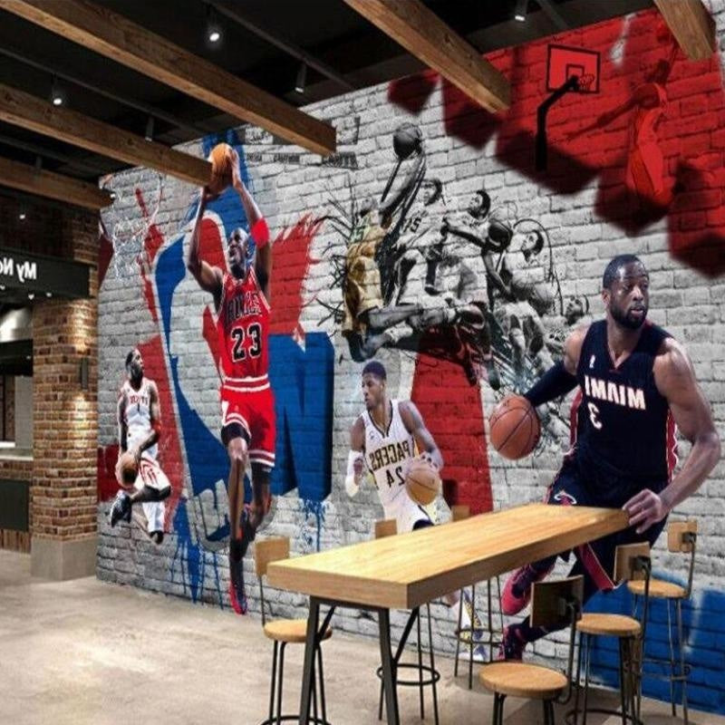 Basketball wall mural bringing urban style to home gym space