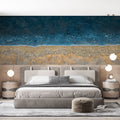 Beach wallpaper mural creating a serene atmosphere in a modern living room with clean lines and natural light