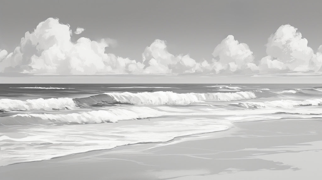 Monochrome ocean waves design file showing detailed wave patterns in grayscale