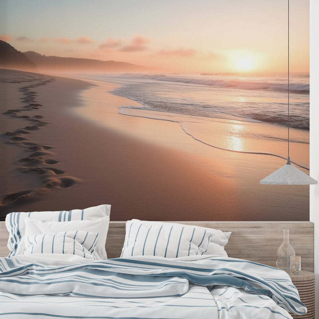 Ocean paradise mural creating calm atmosphere in master bedroom