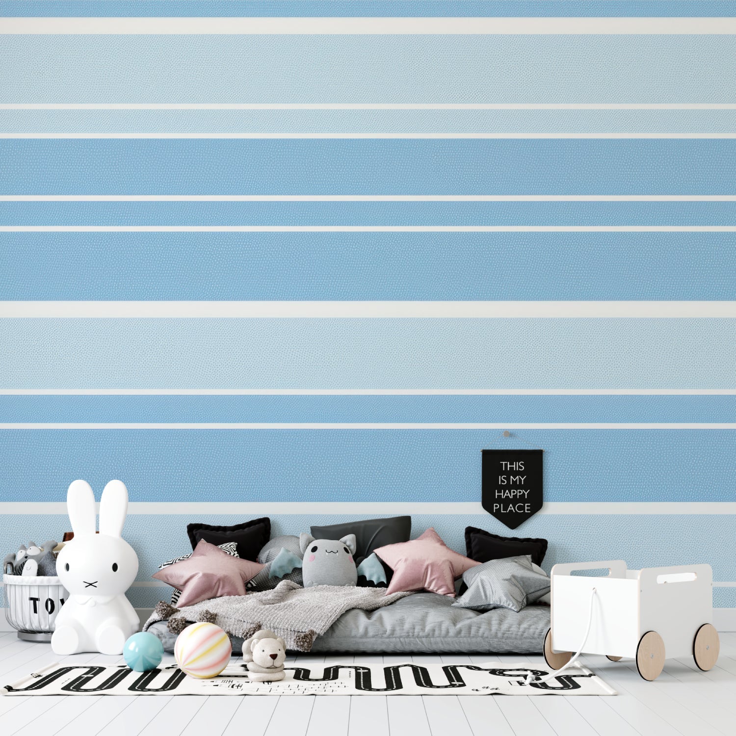 Surf themed wall mural bringing coastal vibes to a home office space