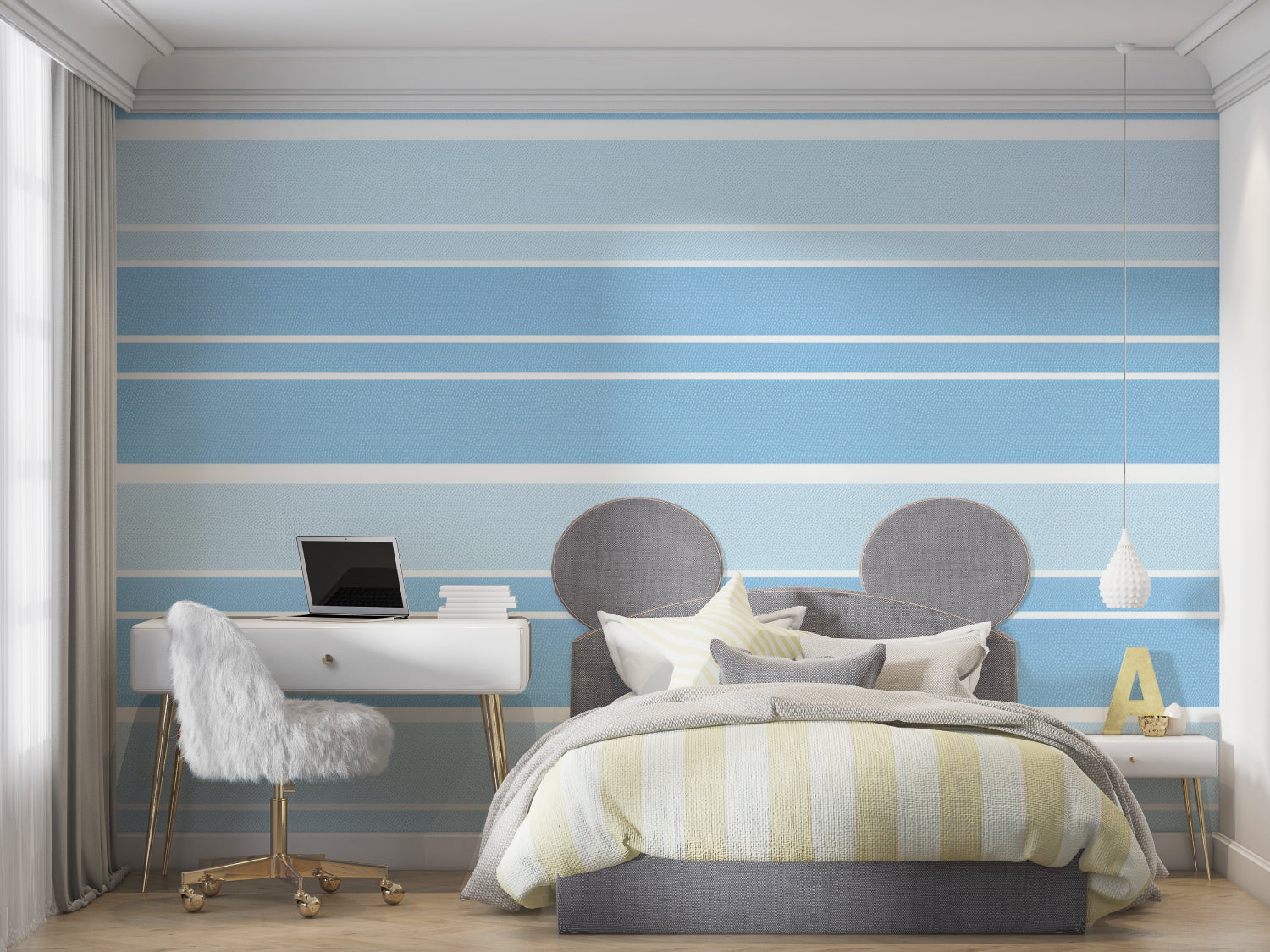 Beach wallpaper design showcased in a coastal style dining room