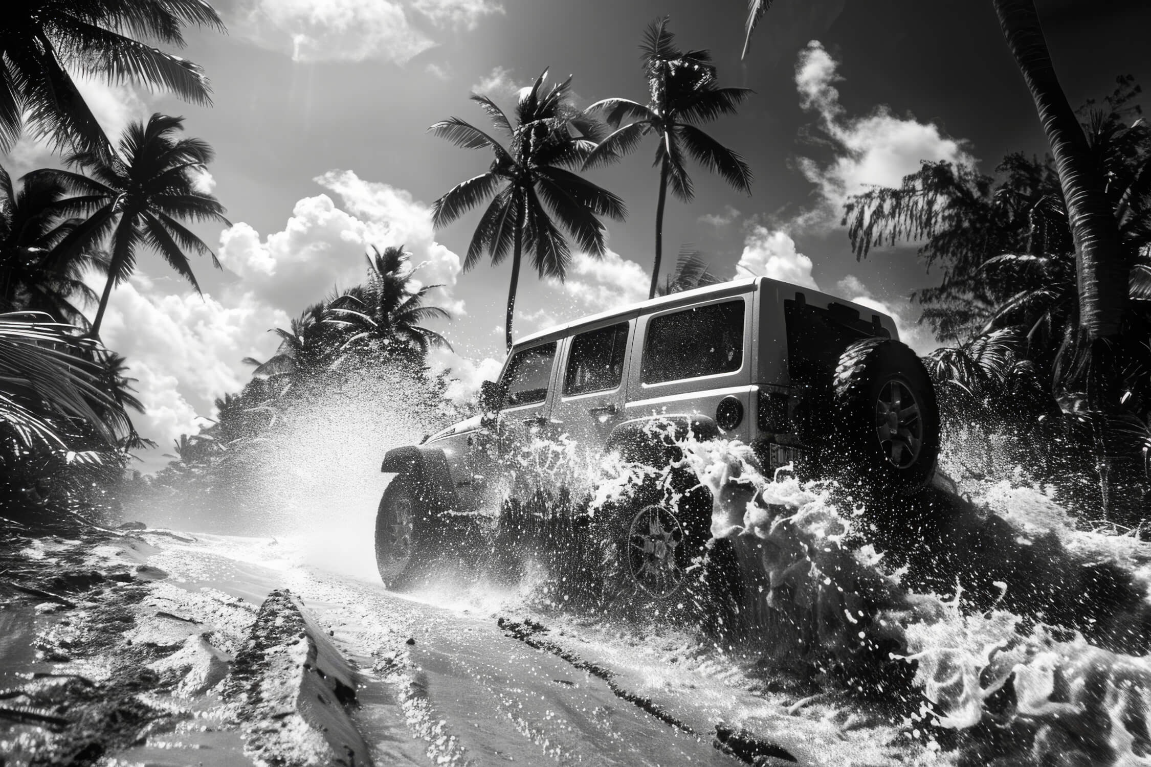 Beach rally wallpaper design file showing detailed palm trees and sports car pattern