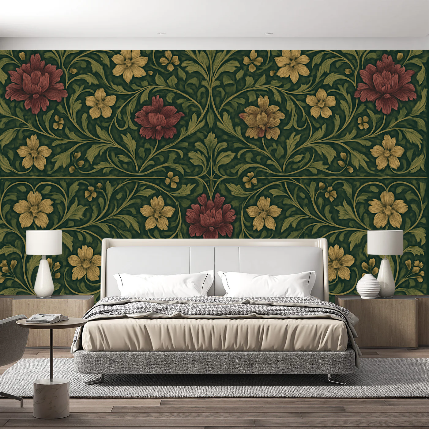 William Morris Vintage Mural Wallpaper  Classic Botanical Symphony Bedroom - Detailed wallpaper pattern view