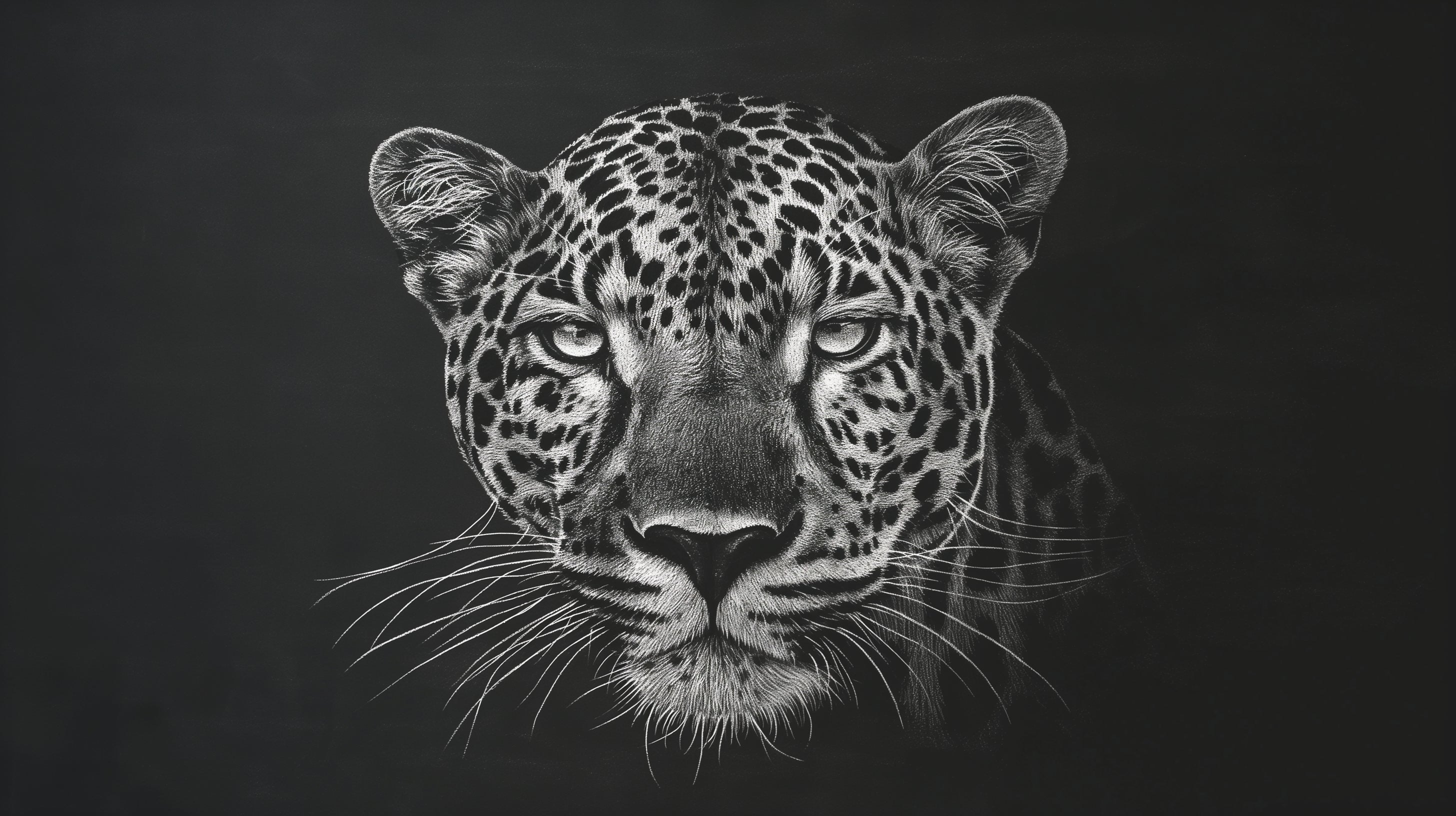 Black and white leopard portrait design file showing intricate spot patterns and striking gaze