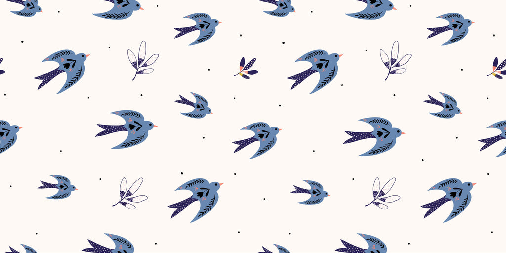 Blue swallows pattern design file showing detailed bird illustrations on white background