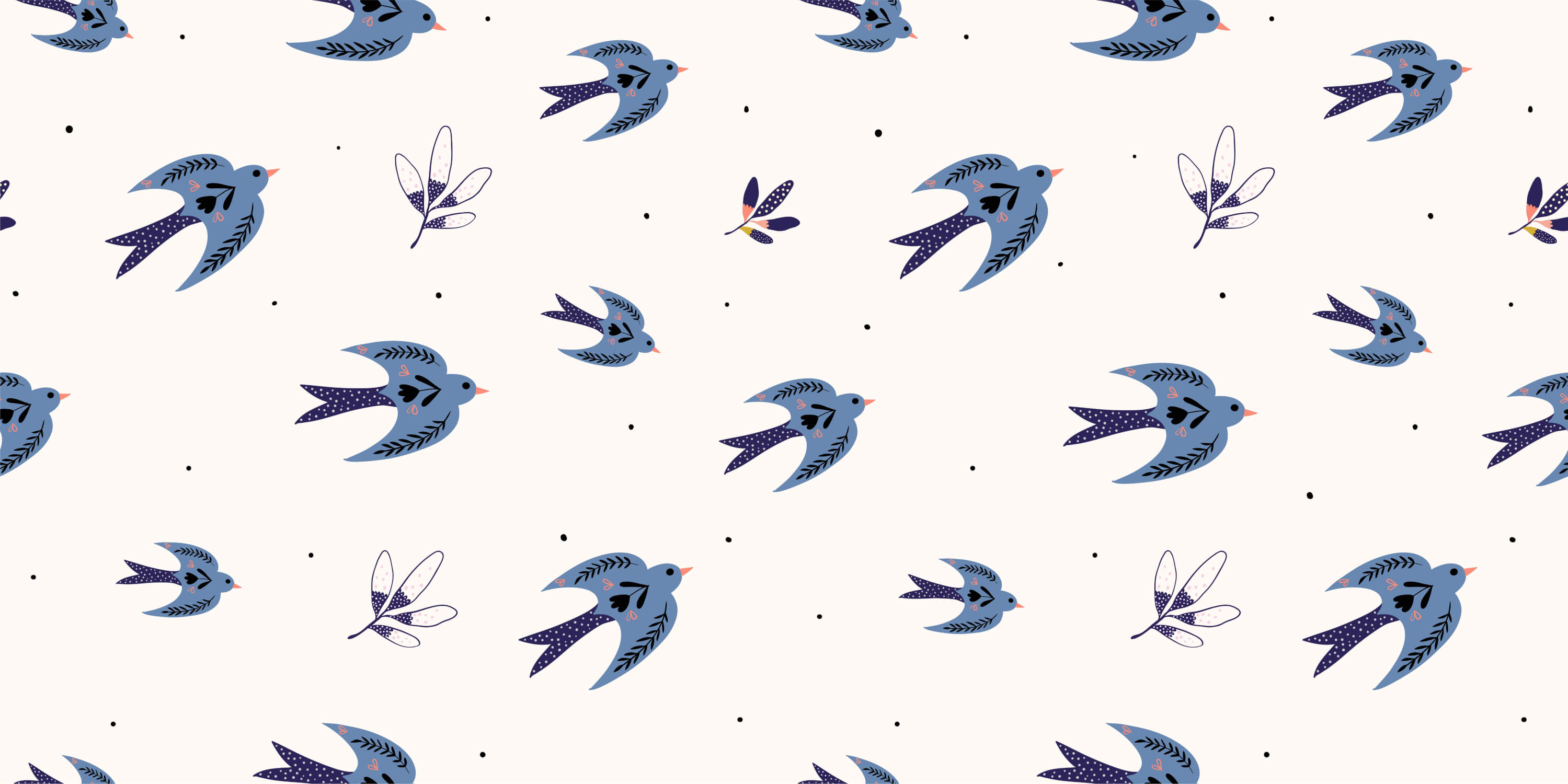 Blue swallows pattern design file showing detailed bird illustrations on white background