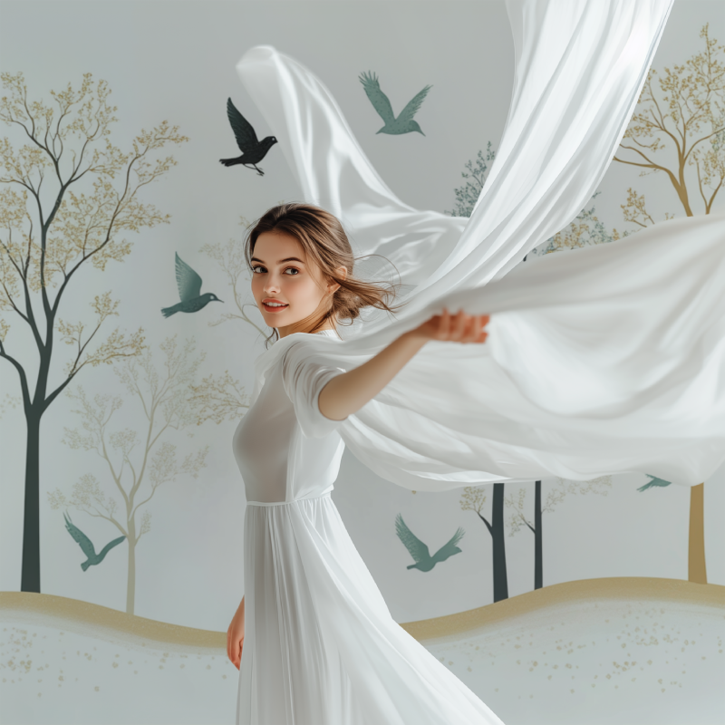 Birds forest wallpaper creating calm atmosphere in reading nook with morning light