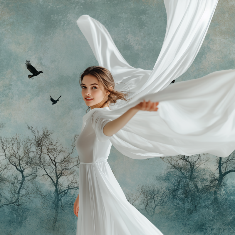Flying Birds Wallpaper showcased in a meditation room with natural decor