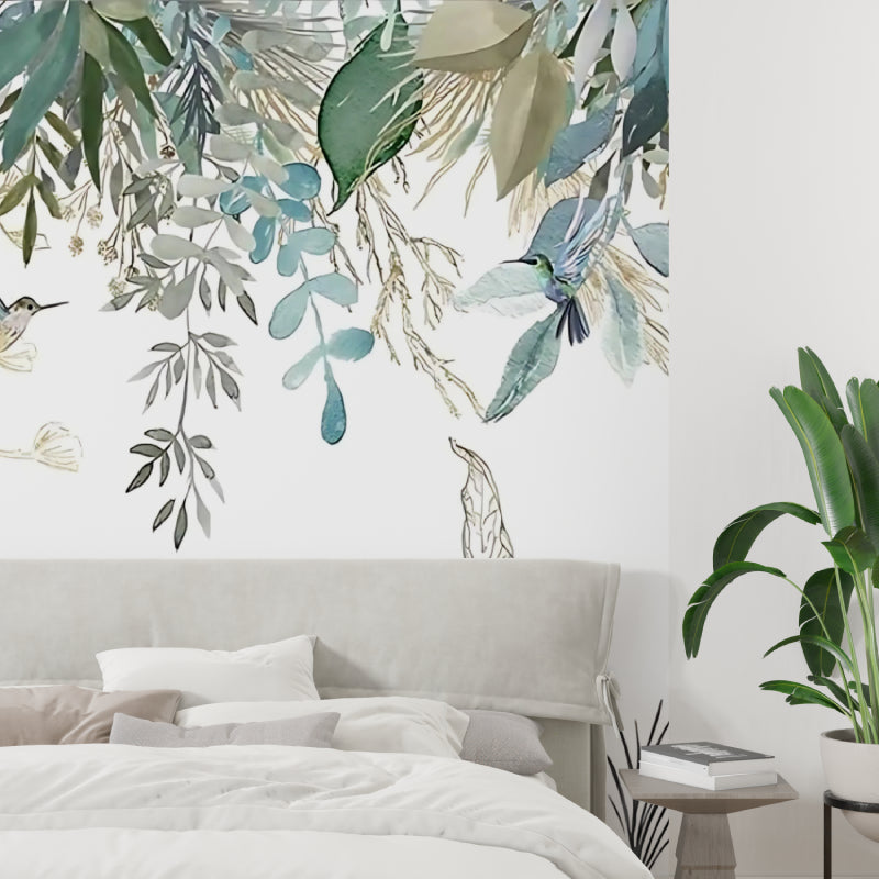 Birds wallpaper mural showcased in home office setting