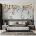 Tropical birds wallpaper creating a peaceful sanctuary in a modern living room with natural light