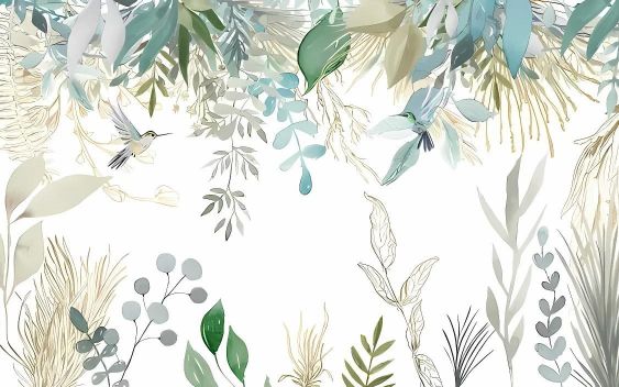 Watercolor hummingbirds and tropical leaves design file showing intricate pattern details
