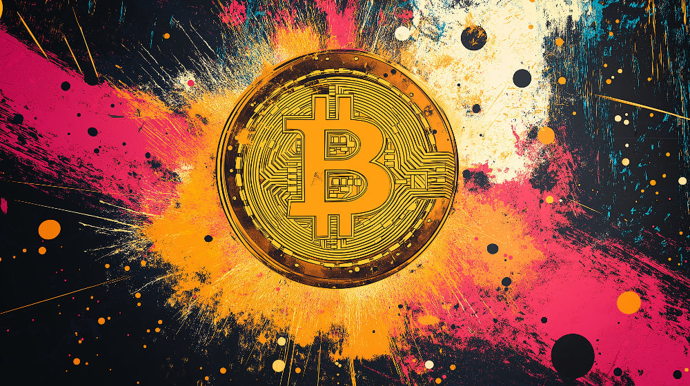 Bitcoin wallpaper design file showing detailed digital currency artwork with explosive color effects